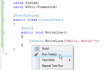Figure 2. Run Test(s) menu item